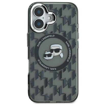 Karl Lagerfeld IML Monogram Karl &amp; Choupette Head MagSafe iPhone 16 Case - Black_2