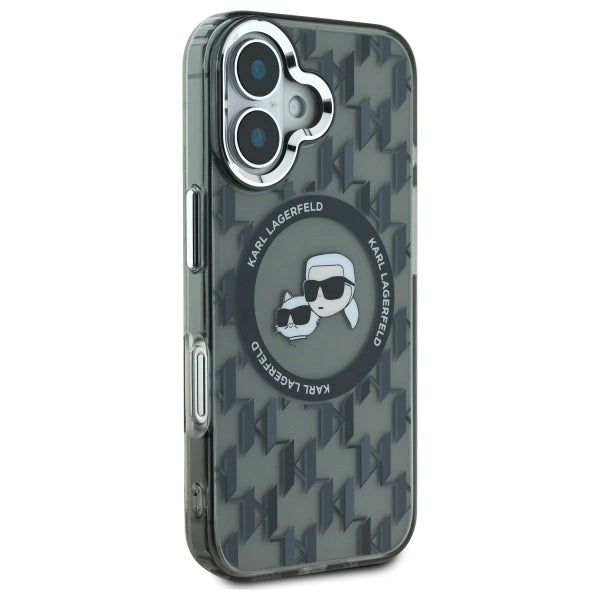 Karl Lagerfeld IML Monogram Karl &amp; Choupette Head MagSafe iPhone 16 Case - Black_3