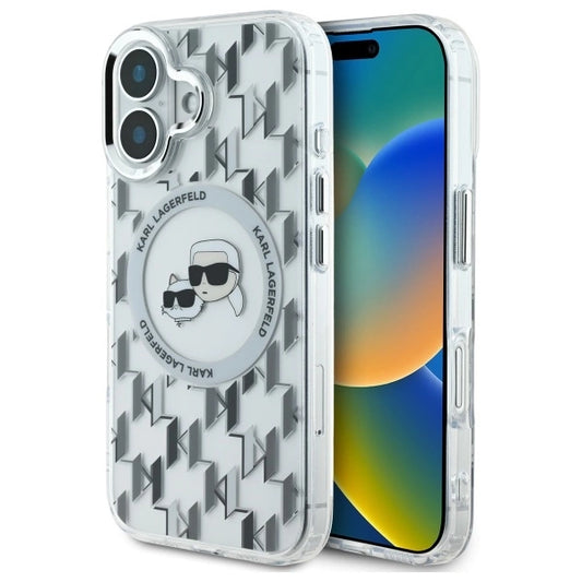 Karl Lagerfeld IML Monogram Karl &amp; Choupette Head MagSafe iPhone 16 Case - Clear_0