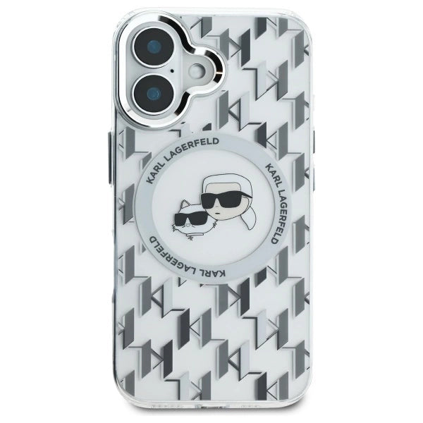 Karl Lagerfeld IML Monogram Karl &amp; Choupette Head MagSafe iPhone 16 Case - Clear_2