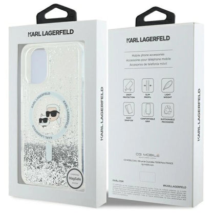 Karl Lagerfeld Liquid Glitter Karl&amp;Choupette Head Magsafe iPhone 16 Case - Clear_7
