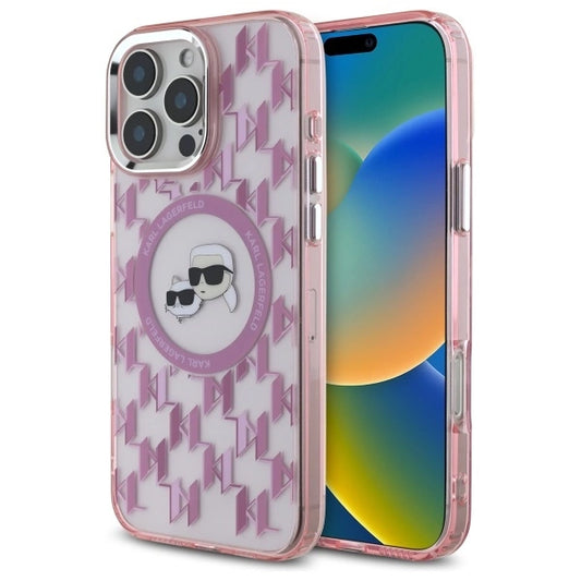 Karl Lagerfeld IML Monogram Karl &amp; Choupette Head MagSafe Case for iPhone 16 Pro Max - Pink_0