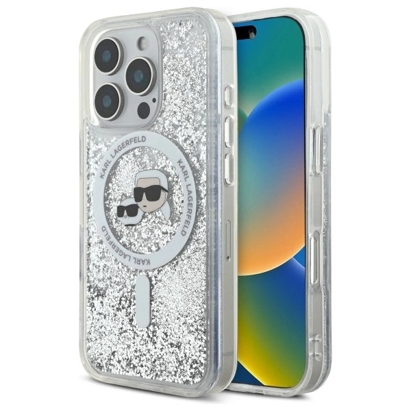 Karl Lagerfeld Liquid Glitter Karl &amp; Choupette Head Magsafe Case for iPhone 16 Pro Max - Clear_0