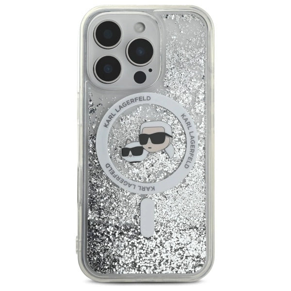 Karl Lagerfeld Liquid Glitter Karl &amp; Choupette Head Magsafe Case for iPhone 16 Pro Max - Clear_2