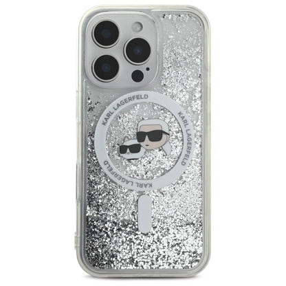 Karl Lagerfeld Liquid Glitter Karl &amp; Choupette Head Magsafe Case for iPhone 16 Pro Max - Clear_2