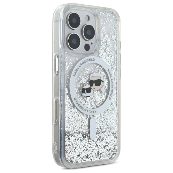 Karl Lagerfeld Liquid Glitter Karl &amp; Choupette Head Magsafe Case for iPhone 16 Pro Max - Clear_3