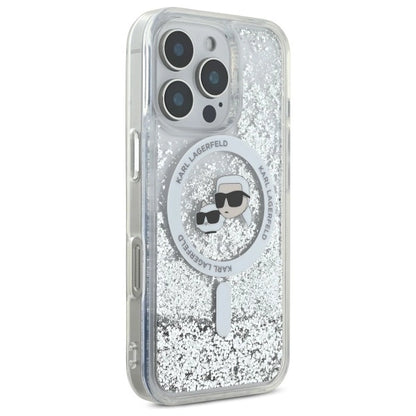 Karl Lagerfeld Liquid Glitter Karl &amp; Choupette Head Magsafe Case for iPhone 16 Pro Max - Clear_3