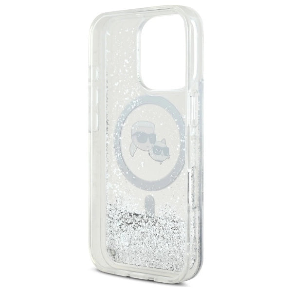 Karl Lagerfeld Liquid Glitter Karl &amp; Choupette Head Magsafe Case for iPhone 16 Pro Max - Clear_6