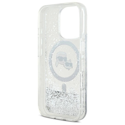 Karl Lagerfeld Liquid Glitter Karl &amp; Choupette Head Magsafe Case for iPhone 16 Pro Max - Clear_6