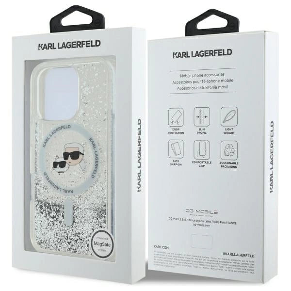 Karl Lagerfeld Liquid Glitter Karl &amp; Choupette Head Magsafe Case for iPhone 16 Pro Max - Clear_7