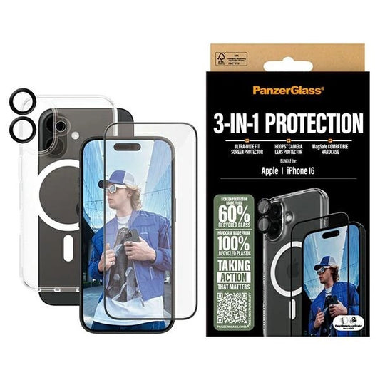 PanzerGlass Bundle 3in1 iPhone 16 6.1" D3O Hardcase + Screen Protector UWF+ Lens B1291+2861+1283_0