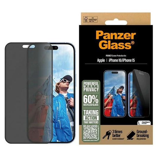 PanzerGlass Privacy Screen Protector iPhone 16 6.1" Ultra-Wide Fit P2861_0