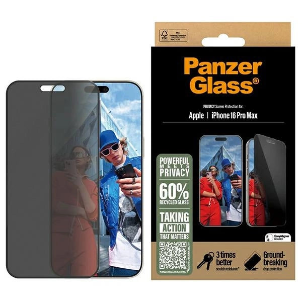 PanzerGlass Privacy Screen Protector iPhone 16 Pro Max 6.9" Ultra-Wide Fit P2864_0