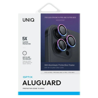Uniq Optix Aluminum Camera Lens Protector iPhone 16 Pro 6.3" / 16 Pro Max 6.9" iridescent camera lens glass with applicator_1