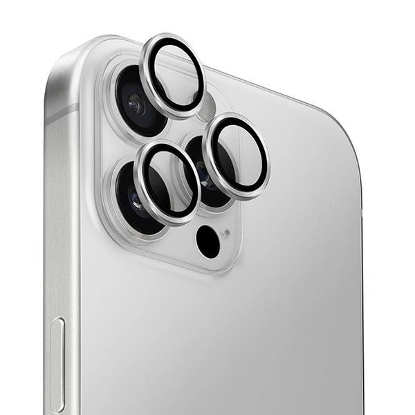 Uniq Optix Aluminum Camera Lens Protector iPhone 16 Pro 6.3" / 16 Pro Max 6.9" sterling silver camera lens glass with applicator_0