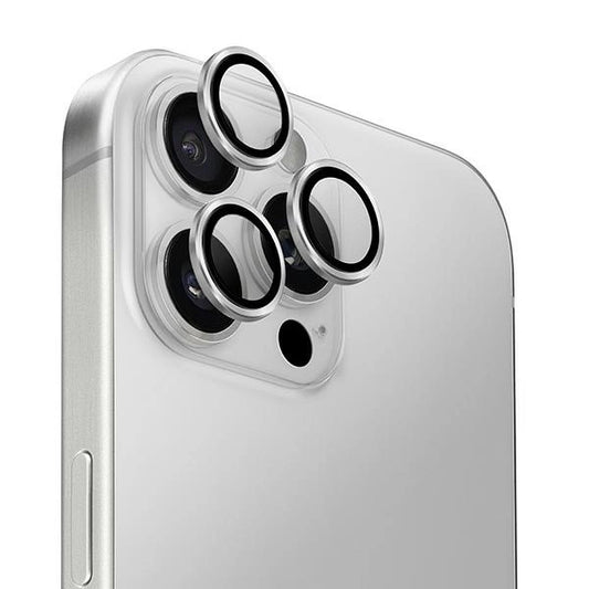 Uniq Optix Aluminum Camera Lens Protector iPhone 16 Pro 6.3" / 16 Pro Max 6.9" sterling silver camera lens glass with applicator_0