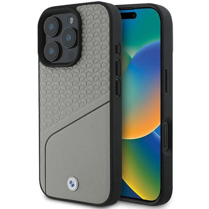 BMW Sign Leather Textured and Line MagSafe iPhone 16 Pro Case - Gray_0