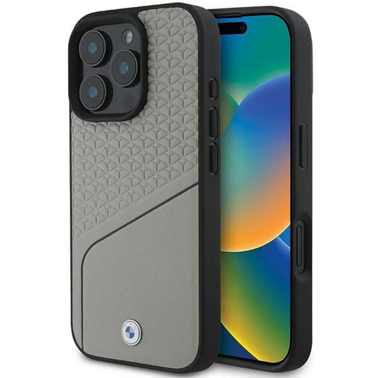 BMW Sign Leather Textured and Line MagSafe iPhone 16 Pro Case - Gray_0