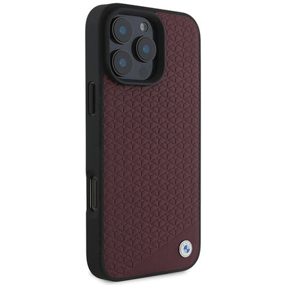 BMW Sign Leather Diamond Metal Logo MagSafe Case for iPhone 16 Pro Max - Red_3
