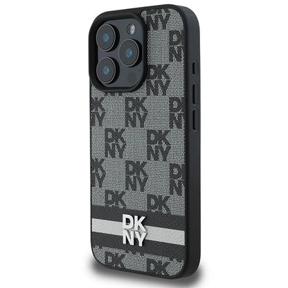 DKNY Checkered Pattern &amp; Printed Stripes case for iPhone 16 Pro - black_1