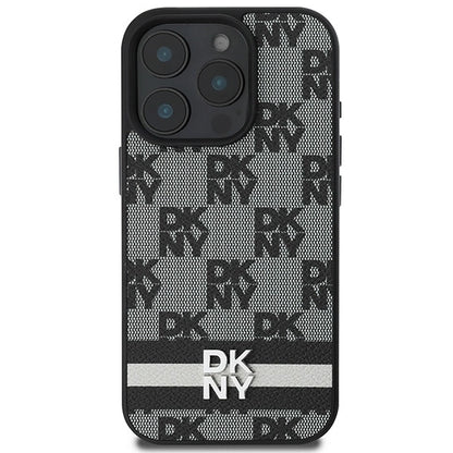 DKNY Checkered Pattern &amp; Printed Stripes case for iPhone 16 Pro - black_2