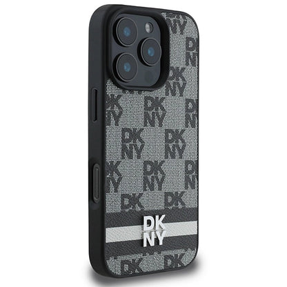 DKNY Checkered Pattern &amp; Printed Stripes case for iPhone 16 Pro - black_3