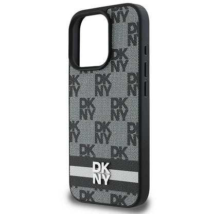 DKNY Checkered Pattern &amp; Printed Stripes case for iPhone 16 Pro - black_5