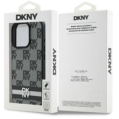 DKNY Checkered Pattern &amp; Printed Stripes case for iPhone 16 Pro - black_7