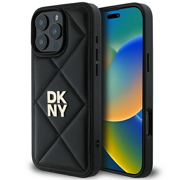 DKNY Quilted Stack Logo iPhone 16 Pro Case - Black_0