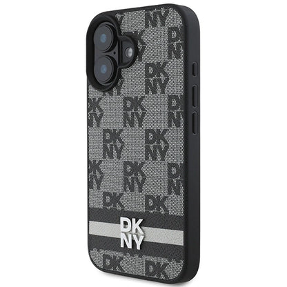 DKNY Checkered Pattern &amp; Printed Stripes case for iPhone 16 - black_1
