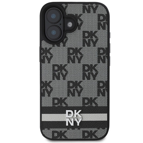 DKNY Checkered Pattern &amp; Printed Stripes case for iPhone 16 - black_2