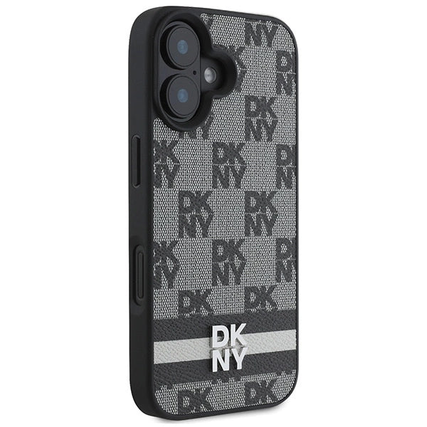 DKNY Checkered Pattern &amp; Printed Stripes case for iPhone 16 - black_3