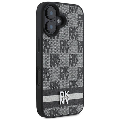 DKNY Checkered Pattern &amp; Printed Stripes case for iPhone 16 - black_3