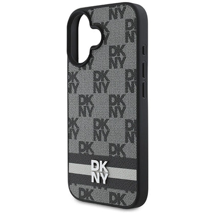 DKNY Checkered Pattern &amp; Printed Stripes case for iPhone 16 - black_5
