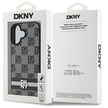DKNY Checkered Pattern &amp; Printed Stripes case for iPhone 16 - black_7