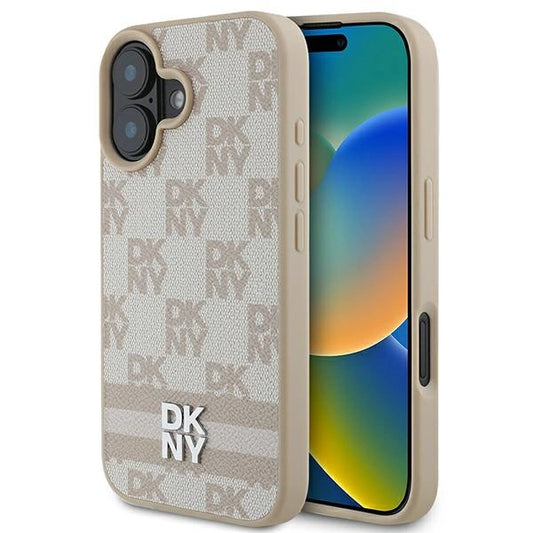 DKNY Checkered Pattern &amp; Printed Stripes iPhone 16 Case - Pink_0