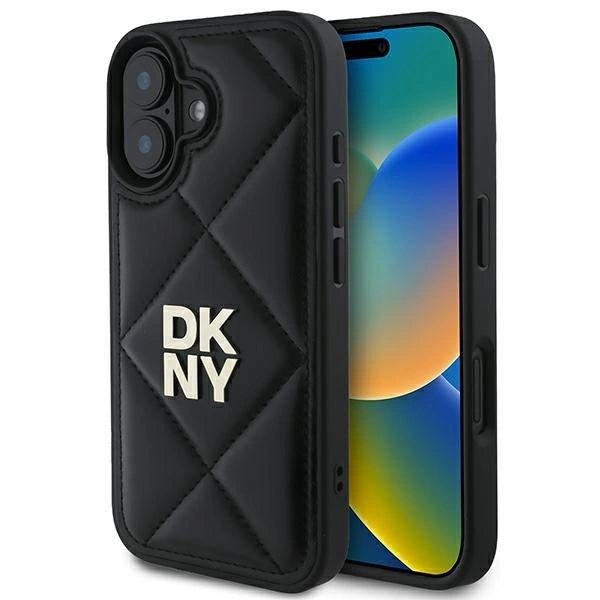 DKNY Quilted Stack Logo iPhone 16 Case - Black_0