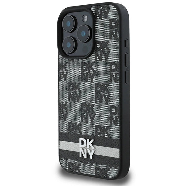 DKNY Checkered Pattern &amp; Printed Stripes case for iPhone 16 Pro Max - black_1