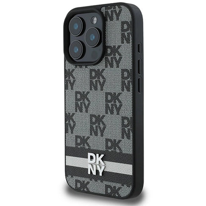 DKNY Checkered Pattern &amp; Printed Stripes case for iPhone 16 Pro Max - black_1