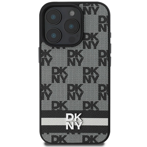 DKNY Checkered Pattern &amp; Printed Stripes case for iPhone 16 Pro Max - black_2