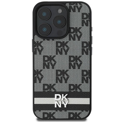 DKNY Checkered Pattern &amp; Printed Stripes case for iPhone 16 Pro Max - black_2