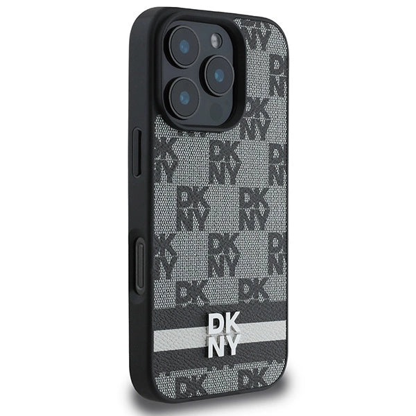 DKNY Checkered Pattern &amp; Printed Stripes case for iPhone 16 Pro Max - black_3