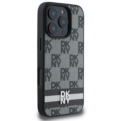 DKNY Checkered Pattern &amp; Printed Stripes case for iPhone 16 Pro Max - black_3