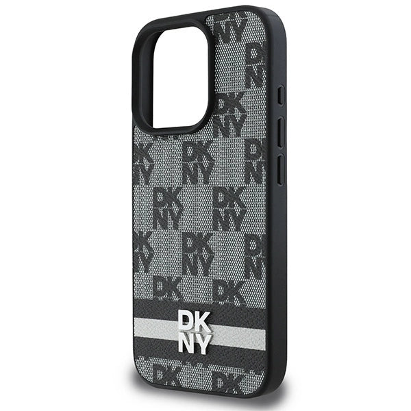 DKNY Checkered Pattern &amp; Printed Stripes case for iPhone 16 Pro Max - black_5