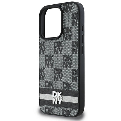DKNY Checkered Pattern &amp; Printed Stripes case for iPhone 16 Pro Max - black_5