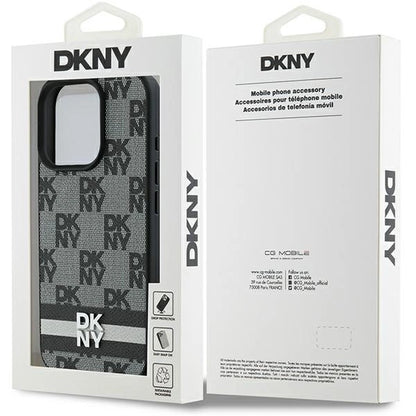 DKNY Checkered Pattern &amp; Printed Stripes case for iPhone 16 Pro Max - black_7