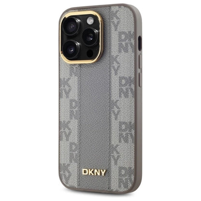DKNY Leather Checkered Mono Pattern MagSafe iPhone 14 Pro Case - Beige_1