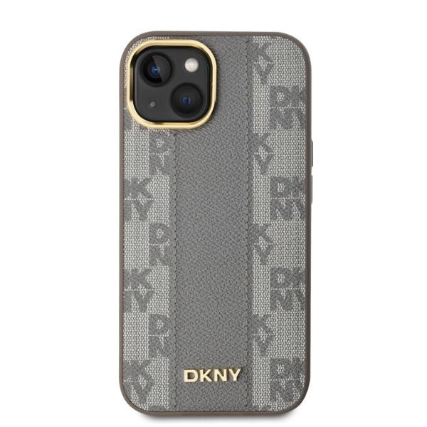 DKNY Leather Checkered Mono Pattern MagSafe iPhone 14 Case - Beige_1