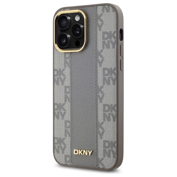DKNY Leather Checkered Mono Pattern MagSafe iPhone 14 Pro Max Case - Beige_1