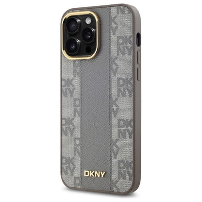 DKNY Leather Checkered Mono Pattern MagSafe iPhone 14 Pro Max Case - Beige_1